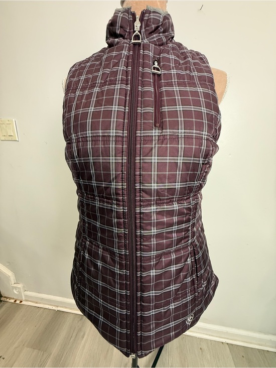 Ariat Jackets & Blazers - Ariat Plaid Quilted Puffer Vest - Burgundy with Gray